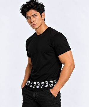 Vintage Treatment Polka Skulls Hem Black Sublimation T-Shirt by Robert Bowen