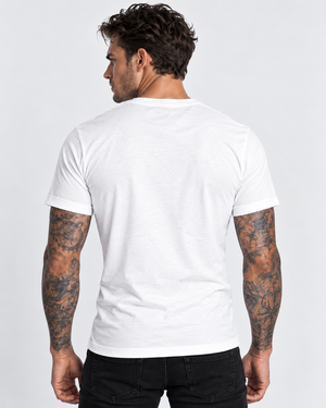 Vintage Treatment White Crew Neck Skull Collar Bone Black Ink Tee