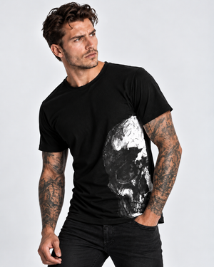 Vintage Treatment Underarm Skull Black Sublimation T-Shirt by Robert Bowen