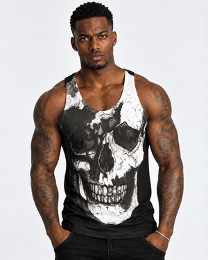 Vintage Treatment Skull Chest Black Sublimation Vest by Robert Bowen