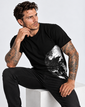 Vintage Treatment Underarm Skull Black Sublimation T-Shirt by Robert Bowen
