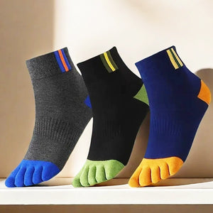 Mens Five-Toe Cotton 5 Pair Contrast Colours Socks