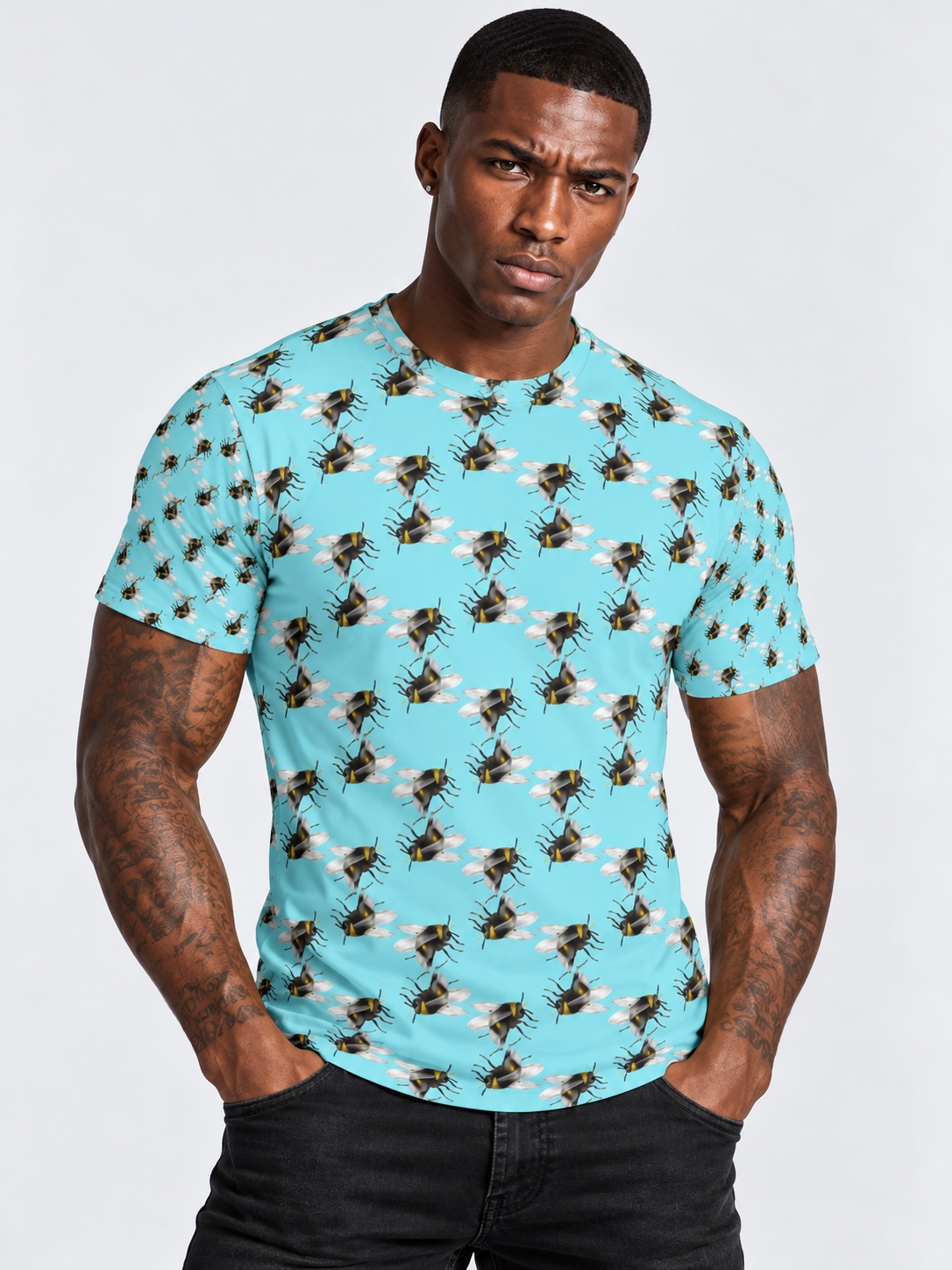 Twin Fighting Bees Men's T-Shirt by Robert Bowen