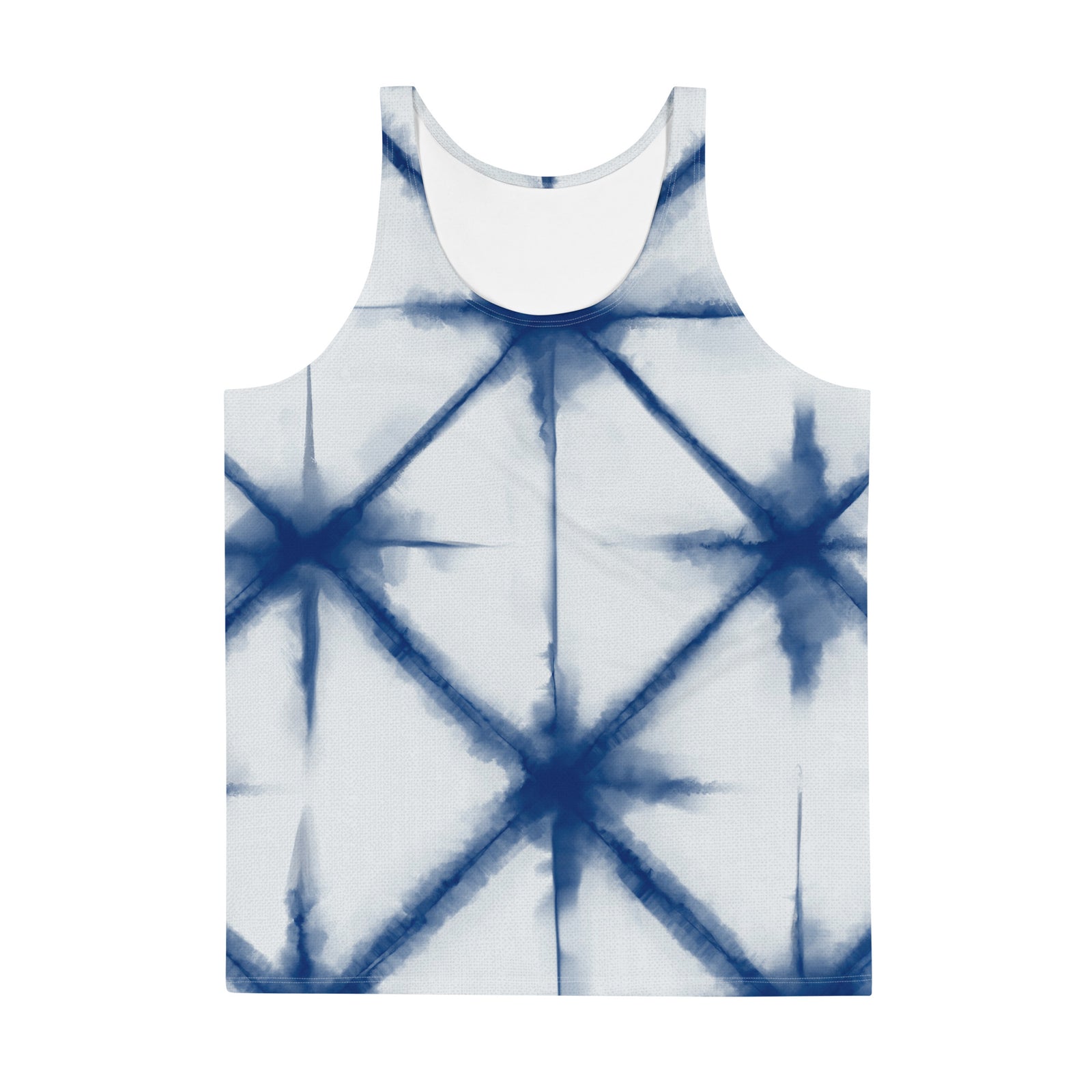 Shibori Tie-Dye Blue Stars All-Over Print Unisex Tank Top Vest designed by Robert Bowen