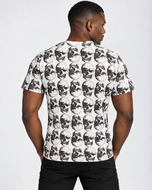 Vintage Treatment Polka Skulls Sublimation White Tee by Robert Bowen