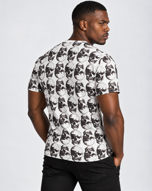 Vintage Treatment Polka Skulls Sublimation White Tee by Robert Bowen