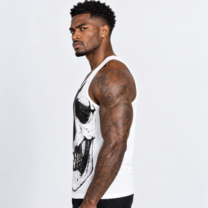 Vintage Treatment Skull Collar Bone White Vest
