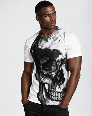 Vintage Treatment Half Skull White Tee by Robert Bowen