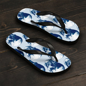 Unisex Polka Blue Skulls Flip-Flops by Robert Bowen - Robert Bowen Tees