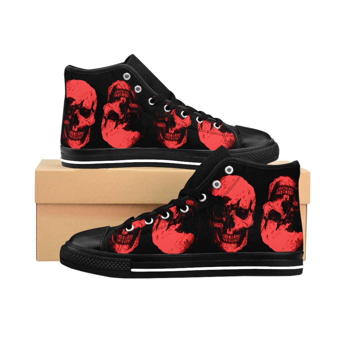 Red Skulls Opposites Men Designer's High-top Sneakers by Robert Bowen - Robert Bowen Tees