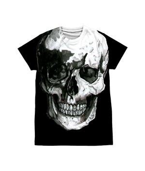 Vintage Treatment Black Crew Neck Skull Collar Bone Tee