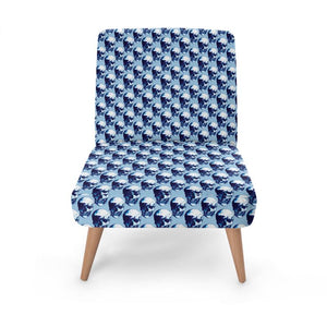 Blue Ink Polka Skulls Armchair by Robert Bowen