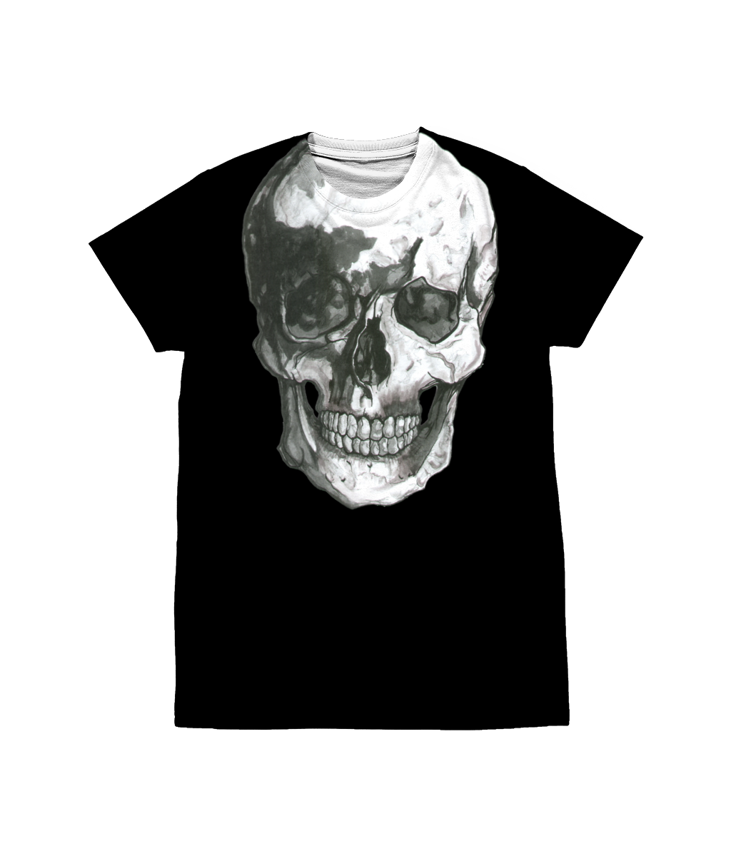Unisex All-Over Sublimation Tee Skull Neck in Black by Robert Bowen - Robert Bowen Tees