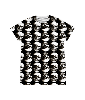 Vintage Treatment Polka Skulls Sublimation Black Tee