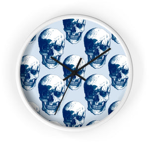 Blue Polka Skulls Wall Clock by Robert Bowen - Robert Bowen Tees