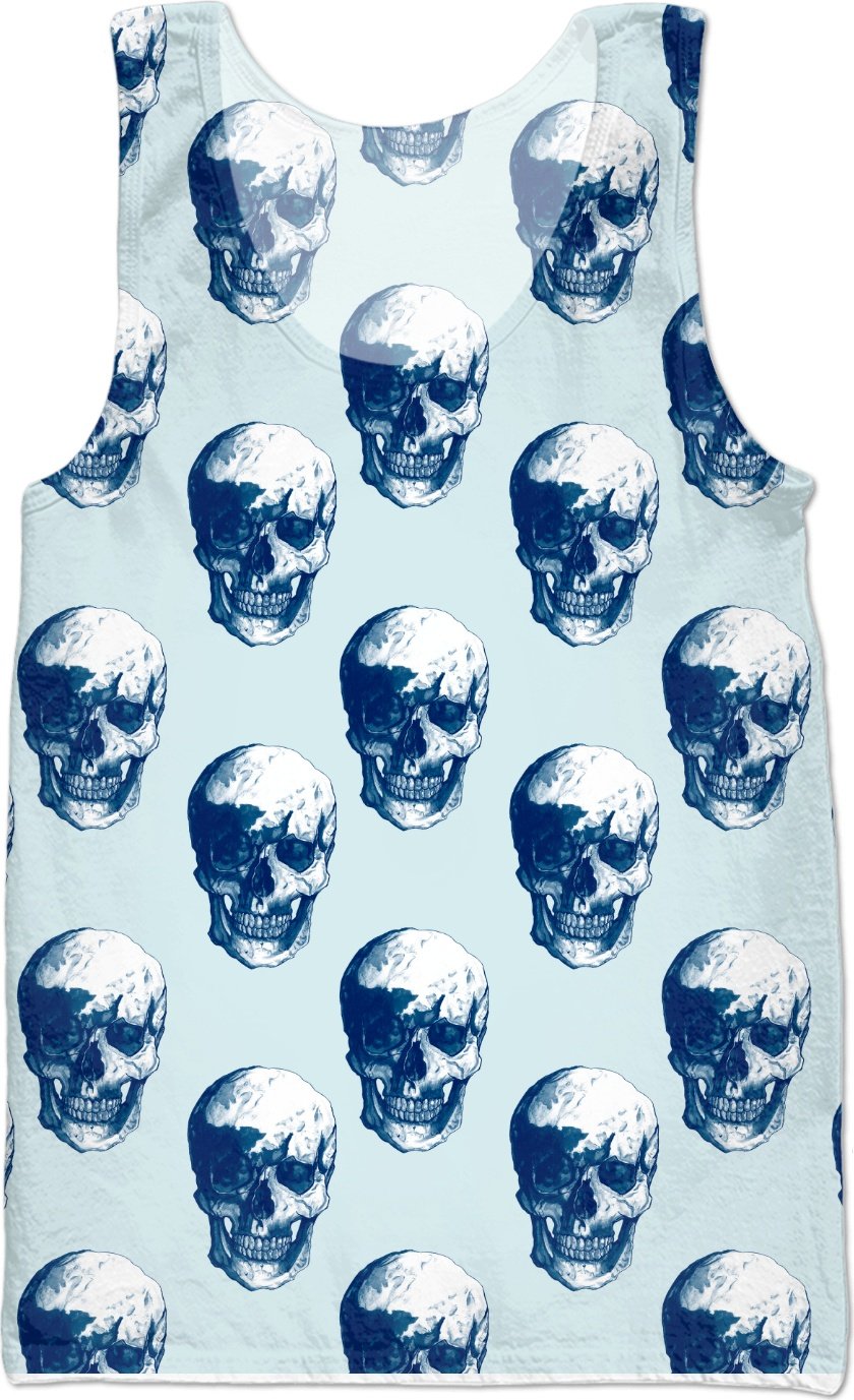 Ice Blue Polka Skulls Vest by Robert Bowen - Robert Bowen Tees