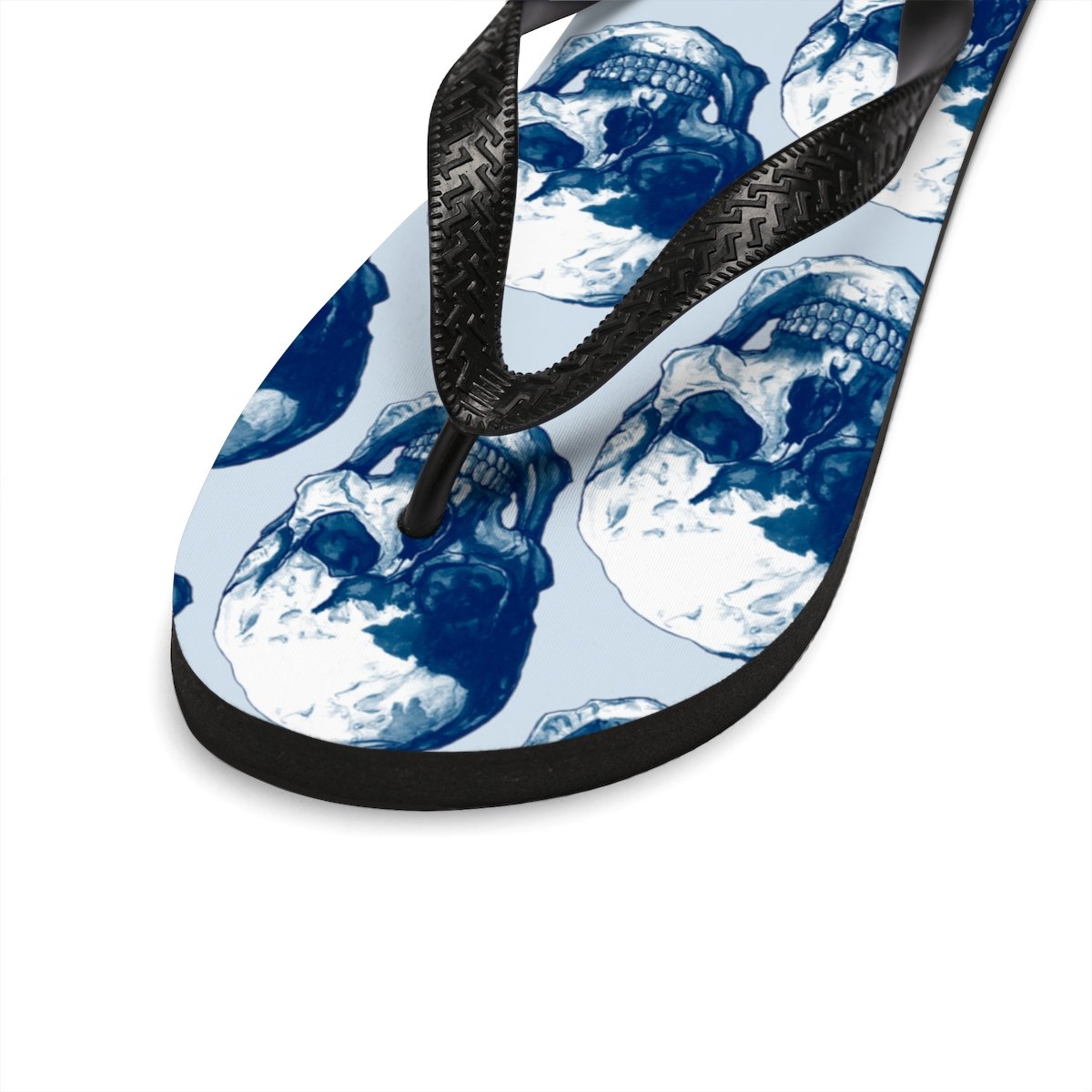 Unisex Polka Blue Skulls Flip-Flops by Robert Bowen - Robert Bowen Tees