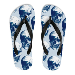 Unisex Polka Blue Skulls Flip-Flops by Robert Bowen - Robert Bowen Tees