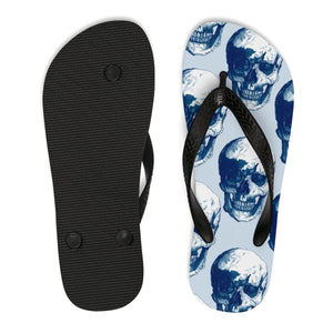 Unisex Polka Blue Skulls Flip-Flops by Robert Bowen - Robert Bowen Tees