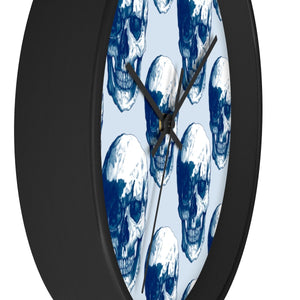 Blue Polka Skulls Wall Clock by Robert Bowen - Robert Bowen Tees