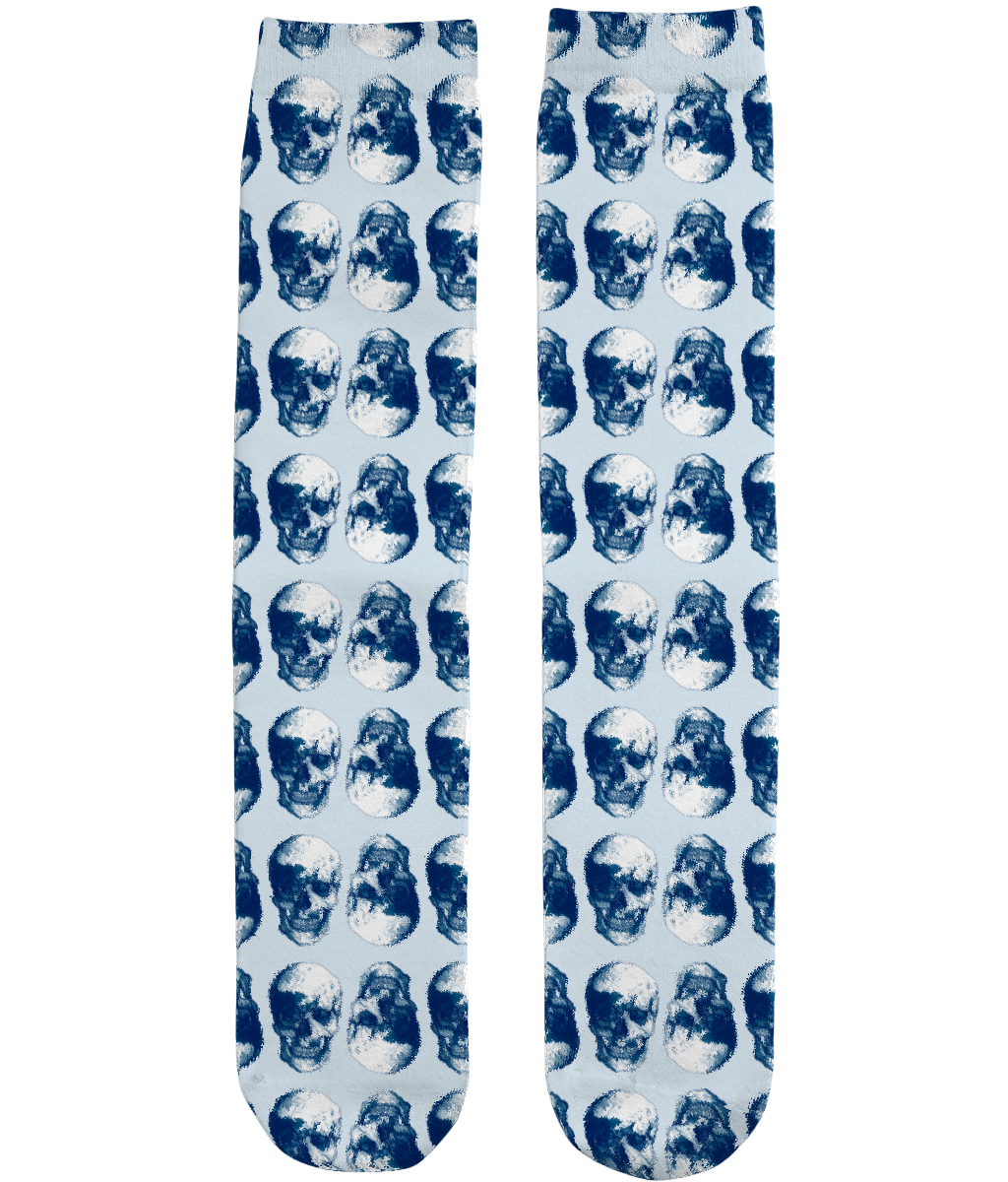 Unisex Subli Tube Socks Blue Skulls by Robert Bowen - Robert Bowen Tees