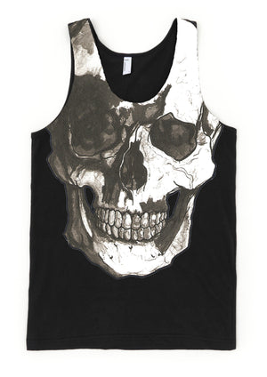 Vintage Treatment Skull Collar Bone White Tank