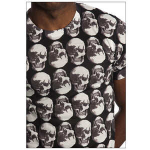 Vintage Treatment Polka Skulls Sublimation Black Tee