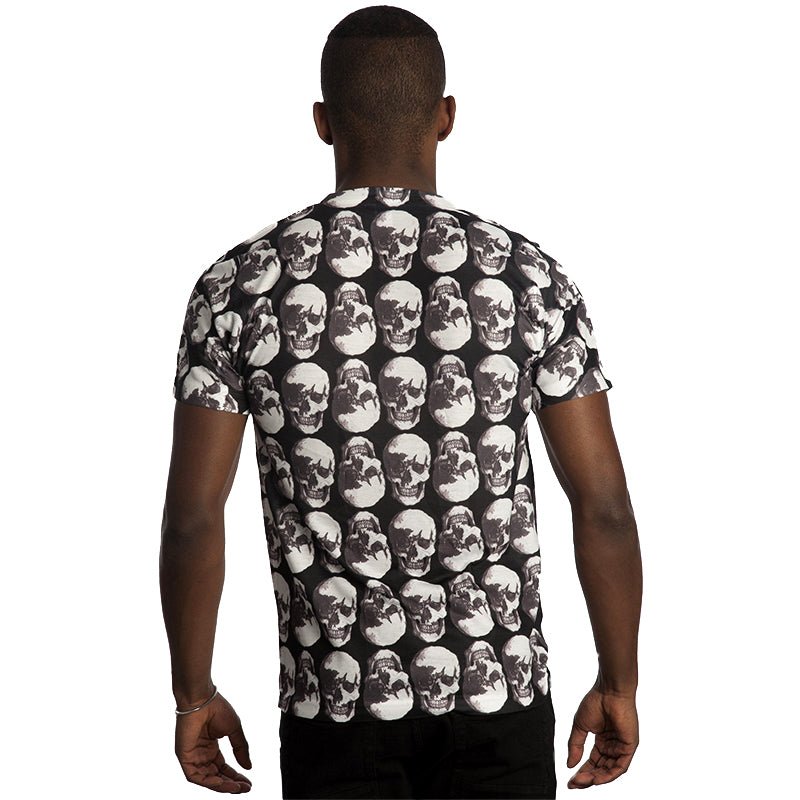 Vintage Treatment Polka Skulls Sublimation Black Tee