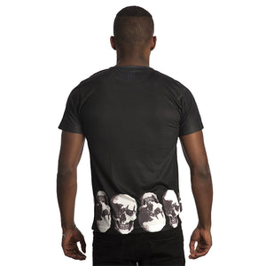 Vintage Treatment Skulls Hem Sublimation Black Tee