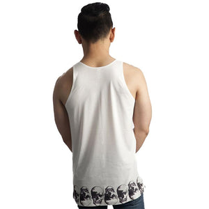 Vintage Treatment Skulls Hem White Tank