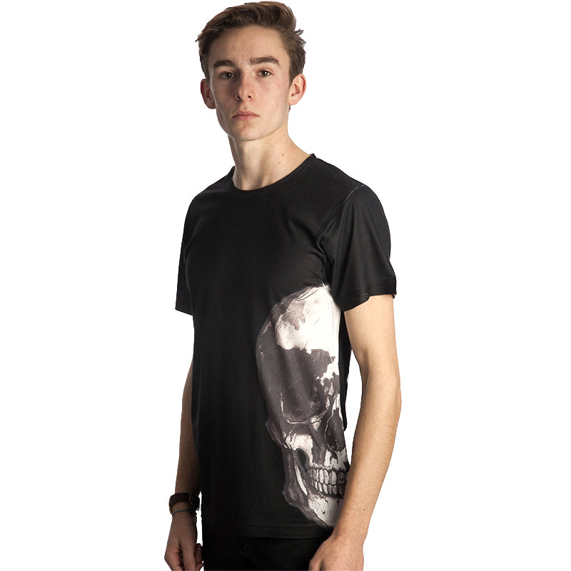 Vintage Treatment Skull Under Arm Sublimation Black Tee