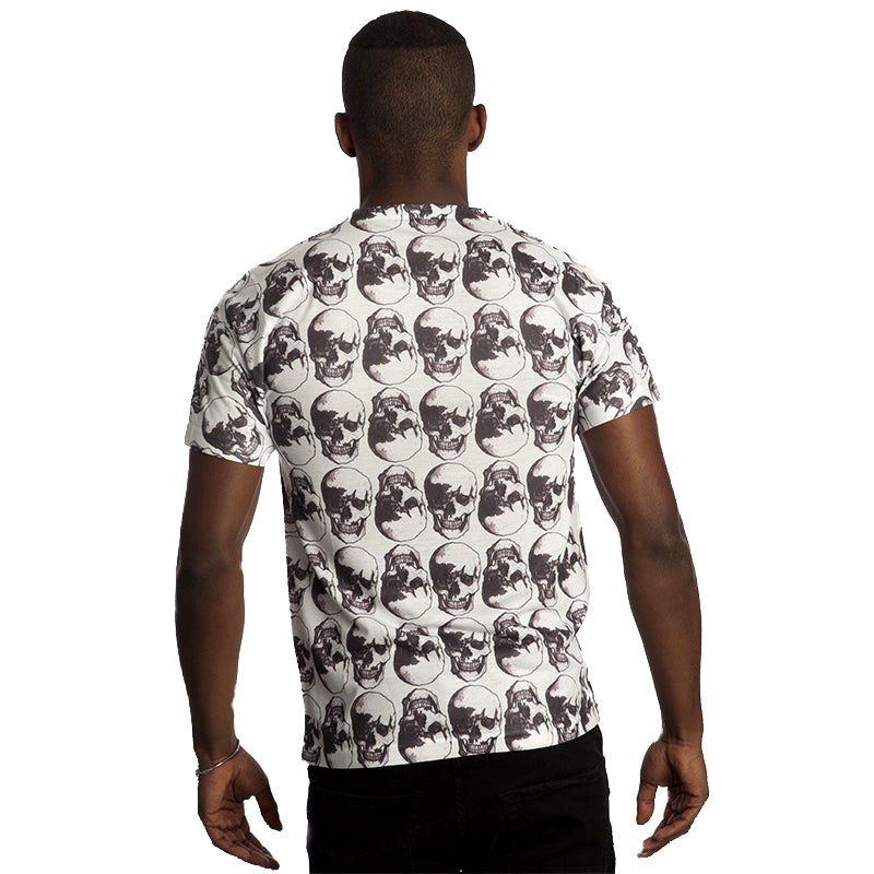 Vintage Treatment Polka Skulls Sublimation White Tee