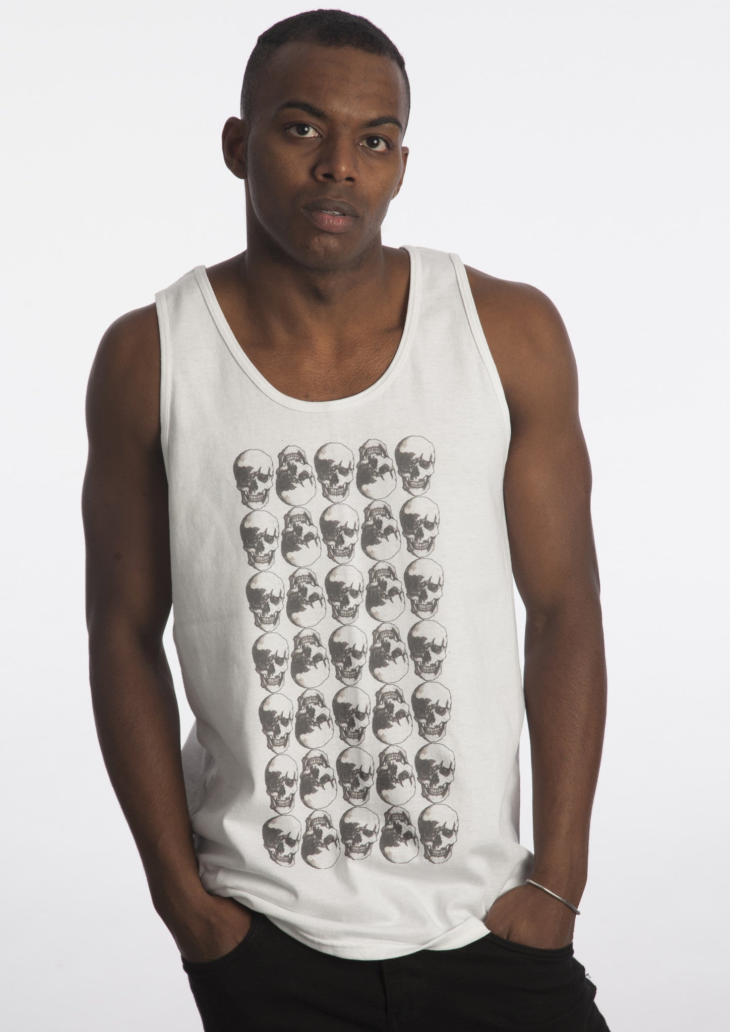 Skulls Grid Black Ink Tank by Robert Bowen - Robert Bowen Tees