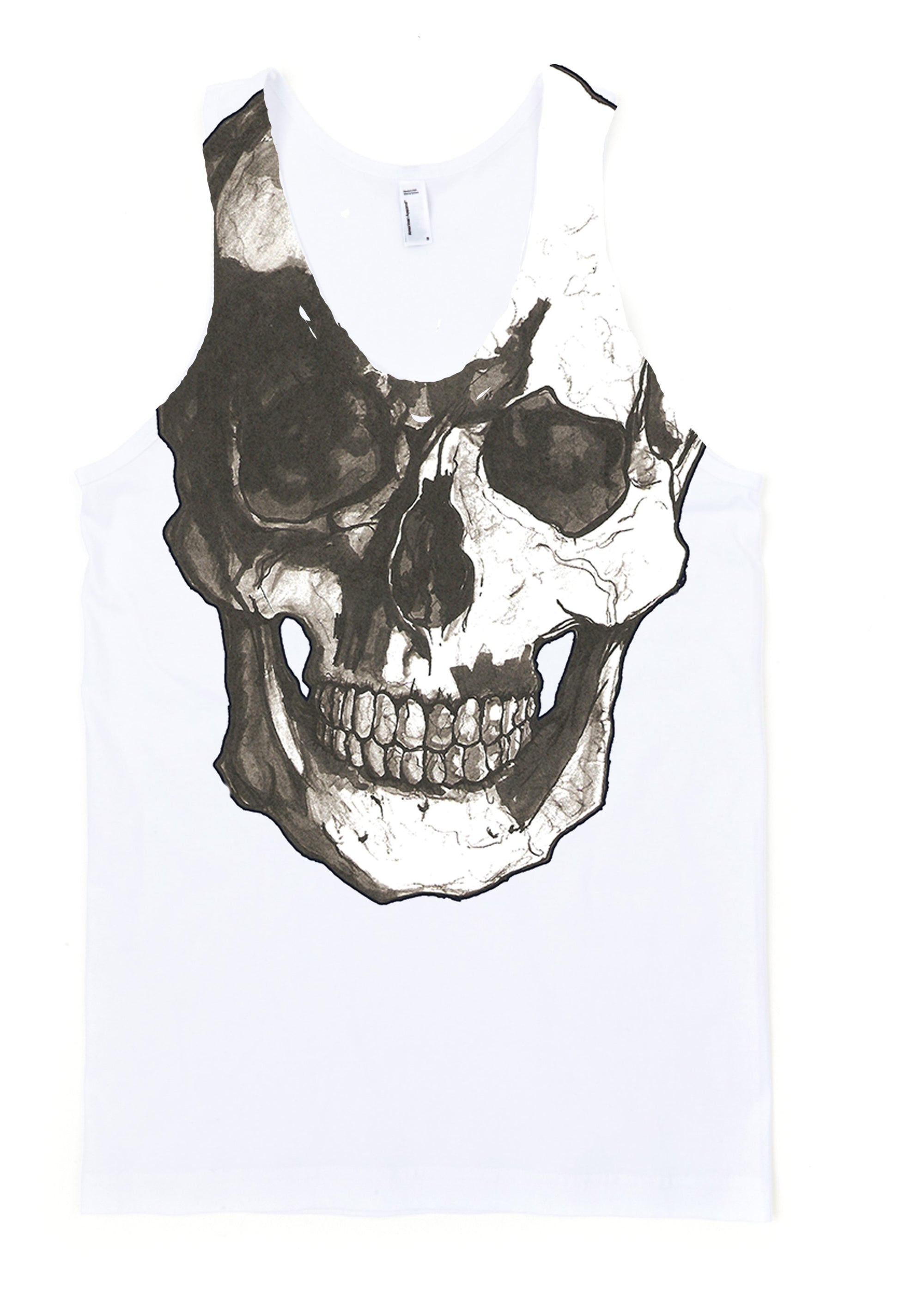 Vintage Treatment Skull Collar Bone White Tank