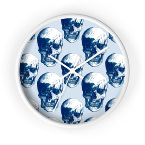 Blue Polka Skulls Wall Clock by Robert Bowen - Robert Bowen Tees