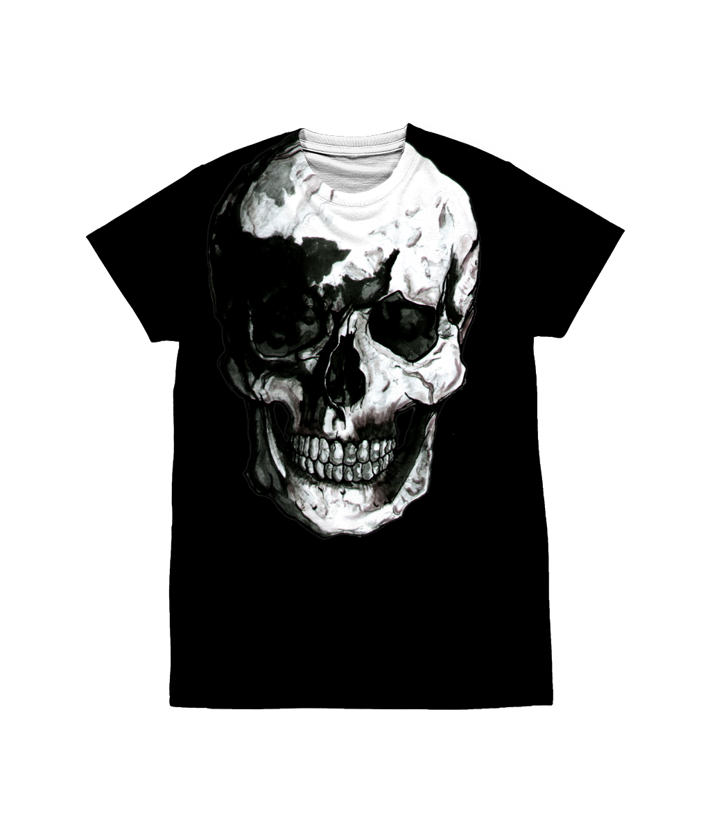 Skull Neck Sublimation Black Tee