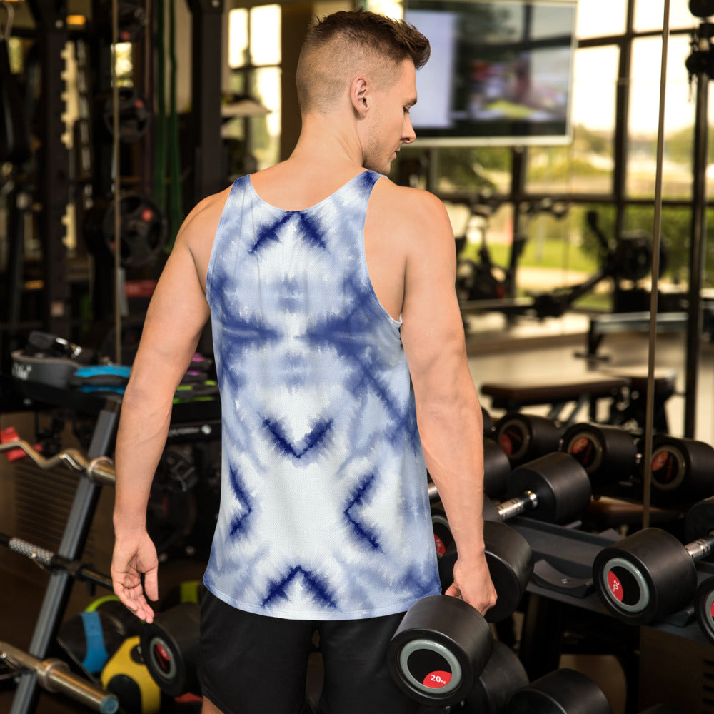 Shibori Tie-Dye Diamonds Unisex Tank Top designed by Robert Bowen