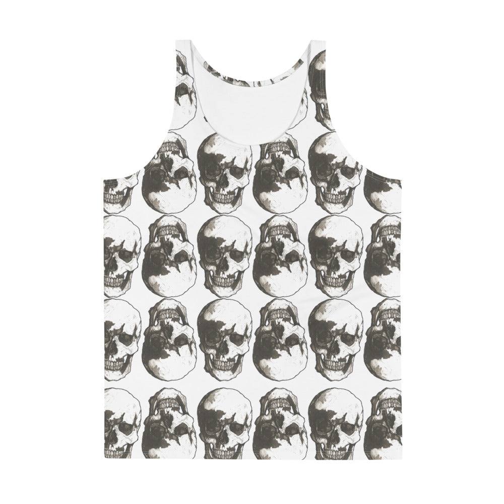 Vintage Treatment Polka Skulls White Tank by Robert Bowen