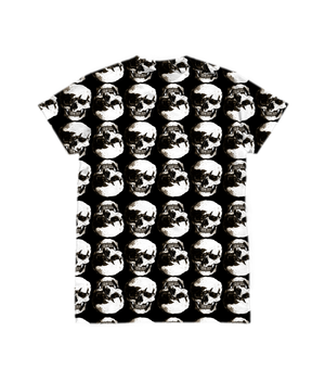 Vintage Treatment Polka Skulls Sublimation Black Tee