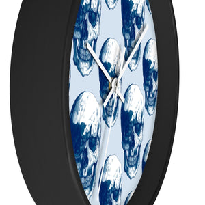 Blue Polka Skulls Wall Clock by Robert Bowen - Robert Bowen Tees