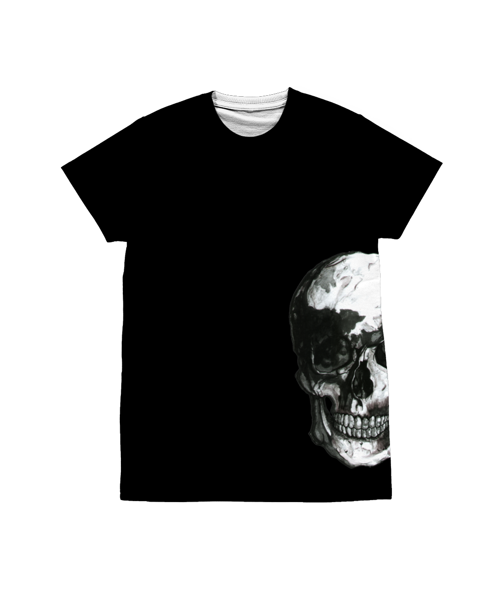 Vintage Treatment Underarm Skull Black Sublimation T-Shirt by Robert Bowen
