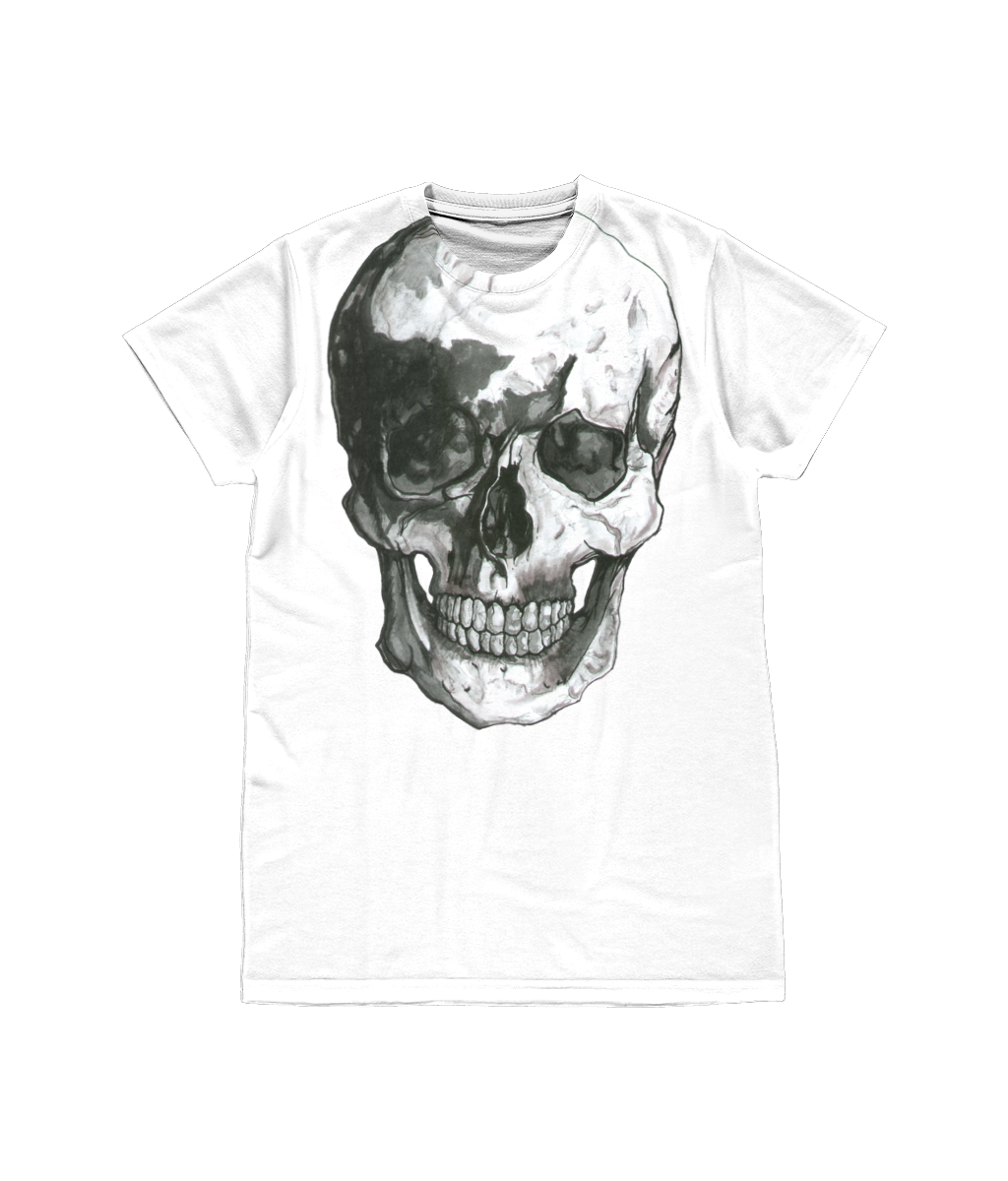 Unisex All-Over Sublimation Tee Skull Neck in White - Robert Bowen Tees