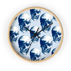 Blue Polka Skulls Wall Clock by Robert Bowen - Robert Bowen Tees