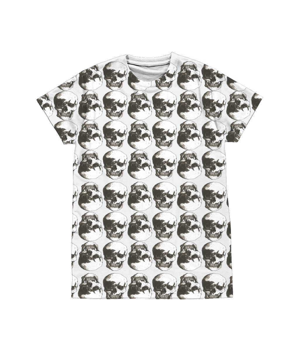 Vintage Treatment Polka Skulls Sublimation White Tee by Robert Bowen