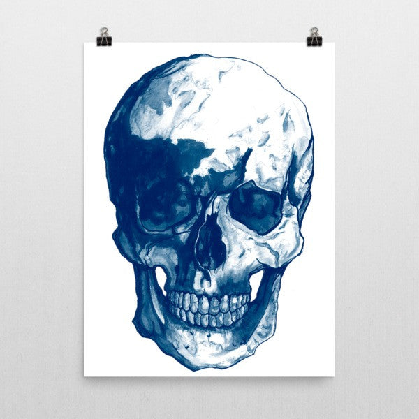 Skull Blue Ink Poster - Robert Bowen Tees