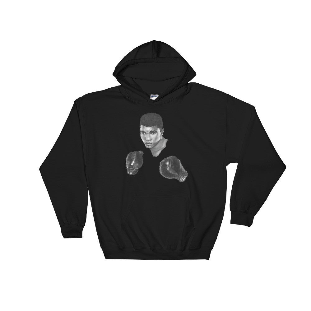 Mo Ali Boxing Hooded Sweatshirt Illustrated by Robert Bowen - Robert Bowen Tees