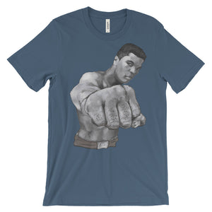 Mo Ali Fist in Perspective Unisex Short Sleeve T-Shirt Illustrated by Robert Bowen - Robert Bowen Tees