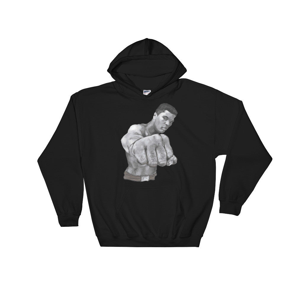 Mo Ali Fist Perspective Hooded Sweatshirt illustrated By Robert Bowen - Robert Bowen Tees