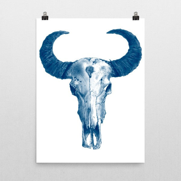 Ram Skull Blue Ink Poster - Robert Bowen Tees