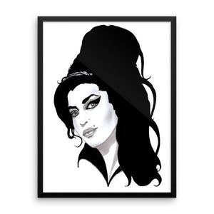 Amy Winehouse Black Ink Framed Poster - Robert Bowen Tees